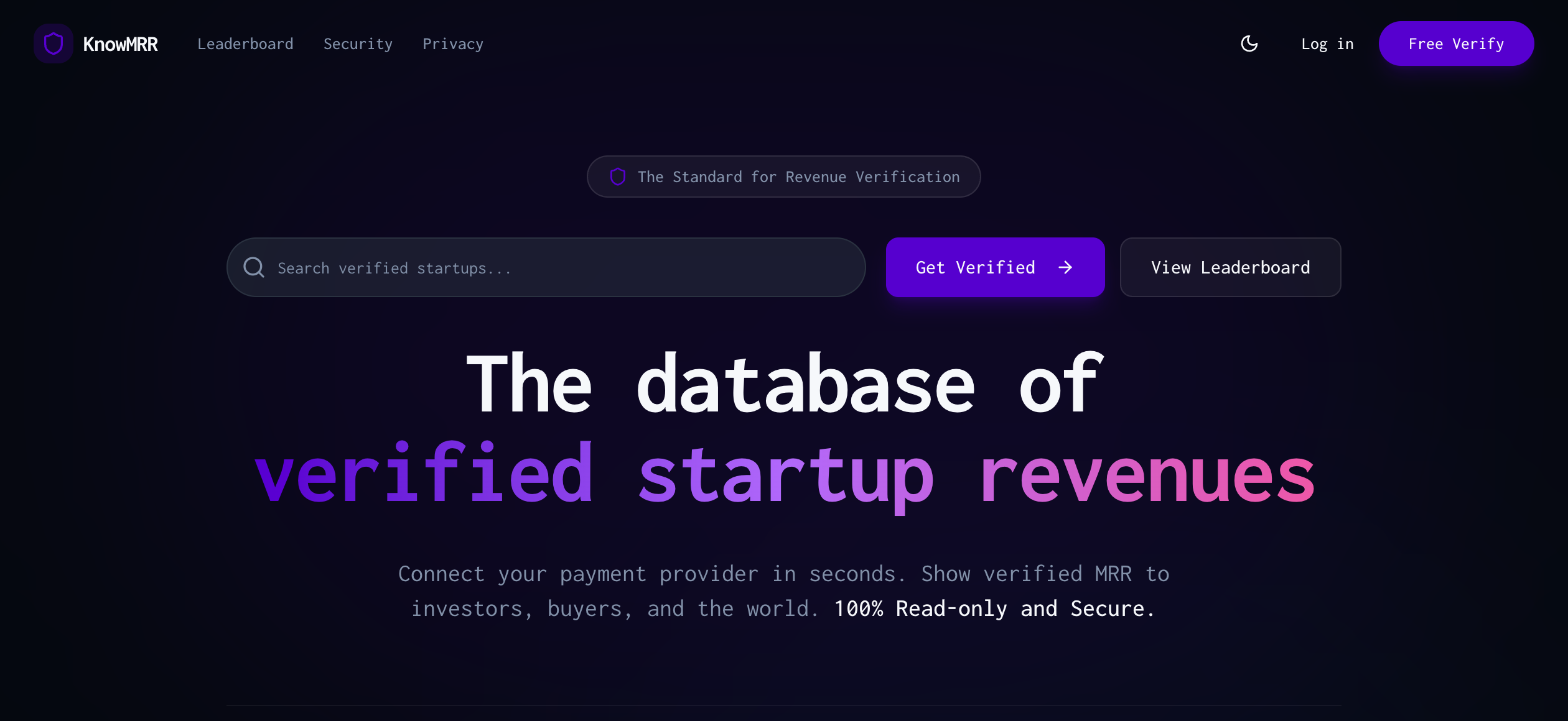 KnowMRR Startup Revenue Dashboard